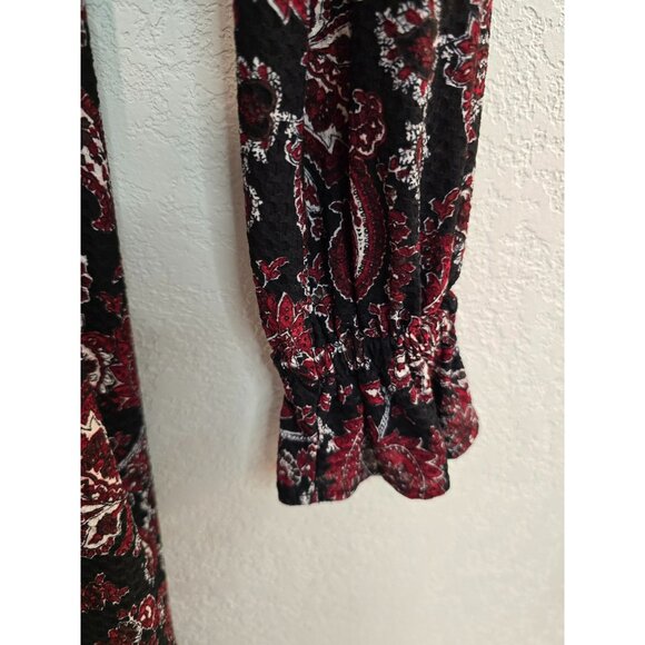 Michael Kors Dress Black Red Paisley Long Ruffled Bishop Sleeves Size XS - Picture 4 of 8